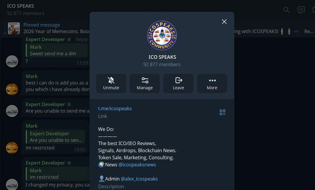 ico speaks telegram crypto group